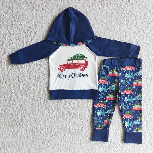 (Promotion) 6 A12-13 Merry Christmas Truck Boy's Hooded Outfits