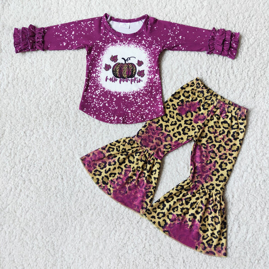 (Promotion) Long sleeve bell bottom pants purple pumpkin outfits   6 B8-2