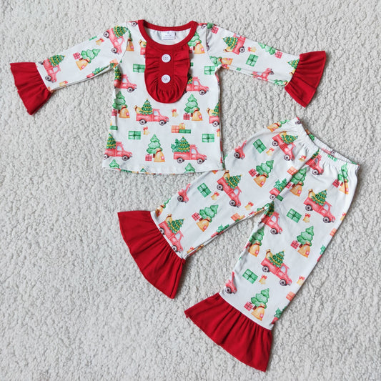 (Promotion) Girls long sleeved pajamas Christmas outfits    6 B3-38