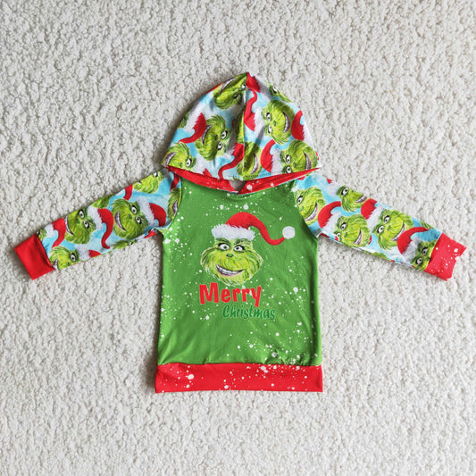 (Promotion)6 A19-19 Merry Christmas Green Frog Kids Hoodie Top