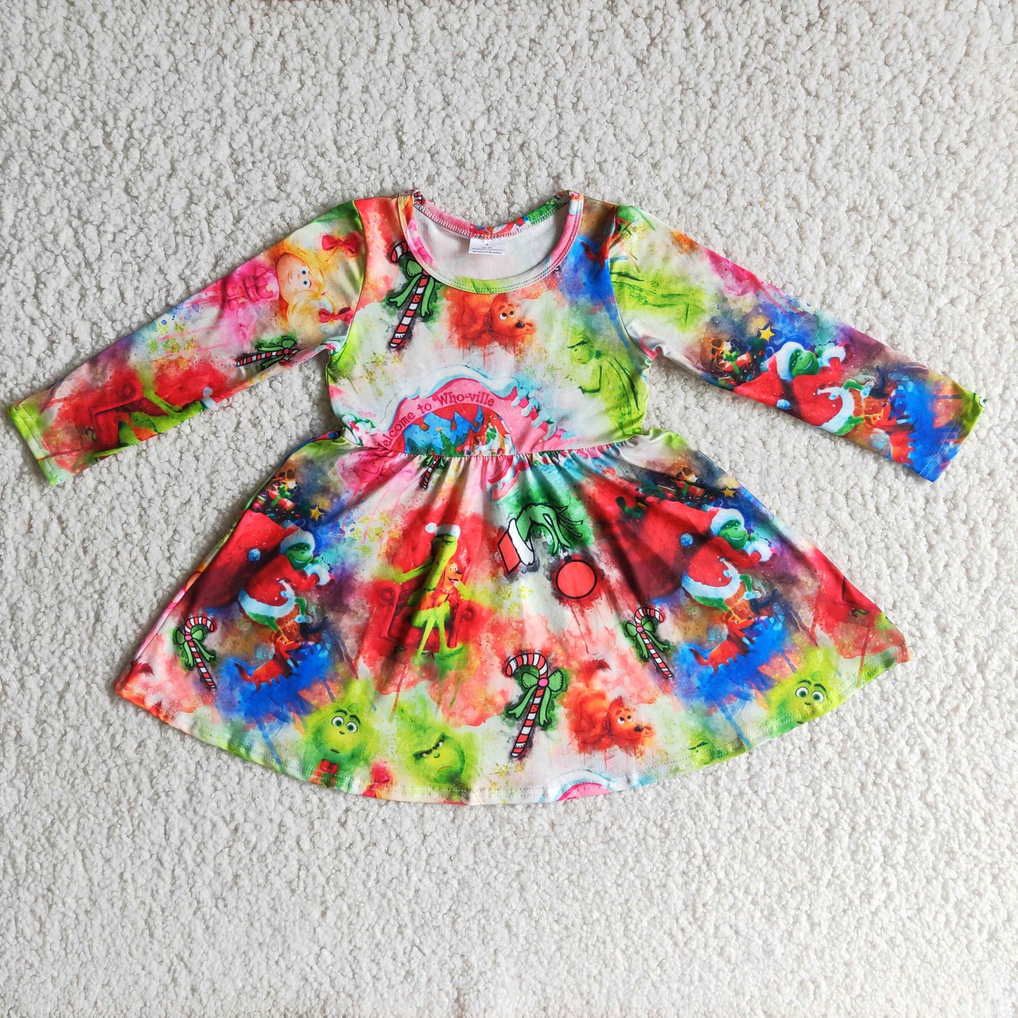(Promotion)6 A15-3 Christmas Frog Tie-dye Knee Length Dress
