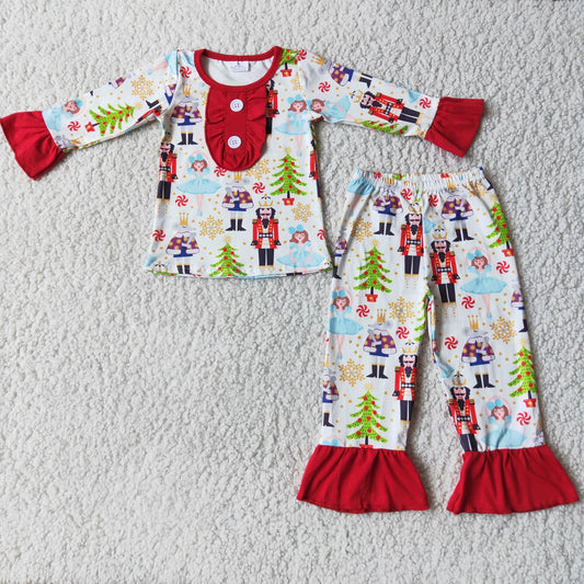 (Promotion) Girls long sleeved pajamas Christmas outfits    6 C7-5