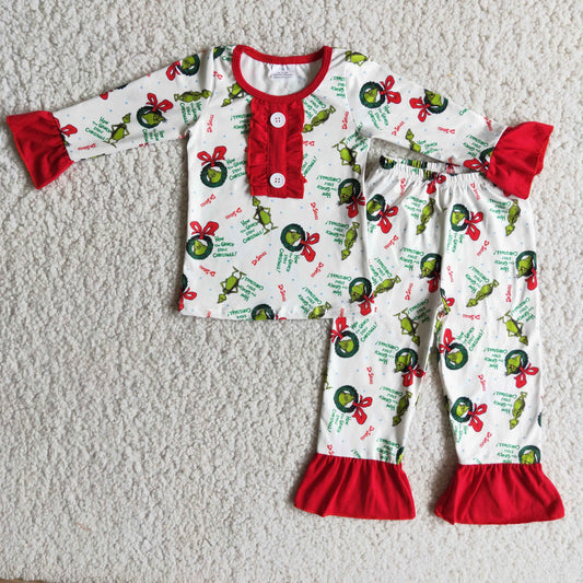 (Promotion)Girls long sleeved pajamas Christmas outfits  6 A20-3