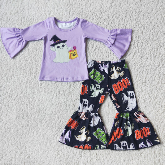 (Promotion) 6 A19-12 Purple Cute Ghost Top Bell Pants Girls Halloween outfits