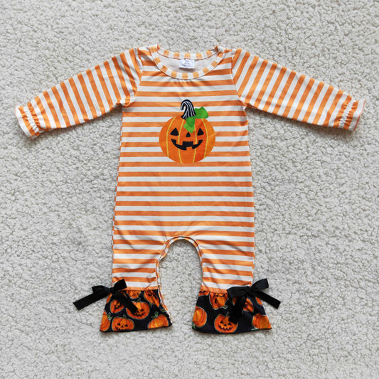 (Promotion) 6 A13-2 Baby girls pumpkin Halloween romper