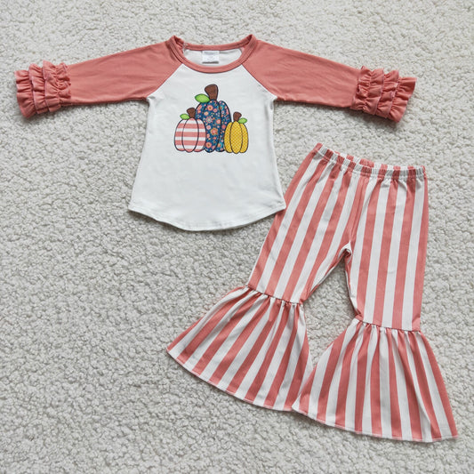 (Promotion) Long sleeve stripes bell pants girls pumpkin outfits  6 C6-21