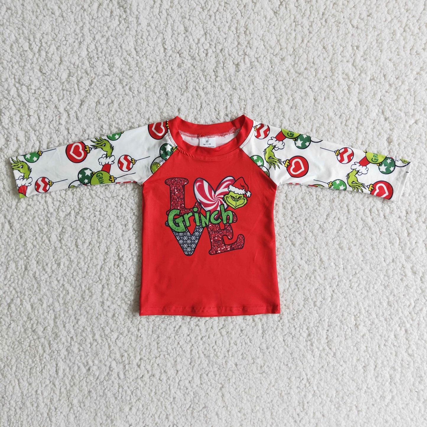 (Promotion)6 A9-12 LOVE Christmas Frog Candy Raglan Sleeve Boys Tee Shirts Top