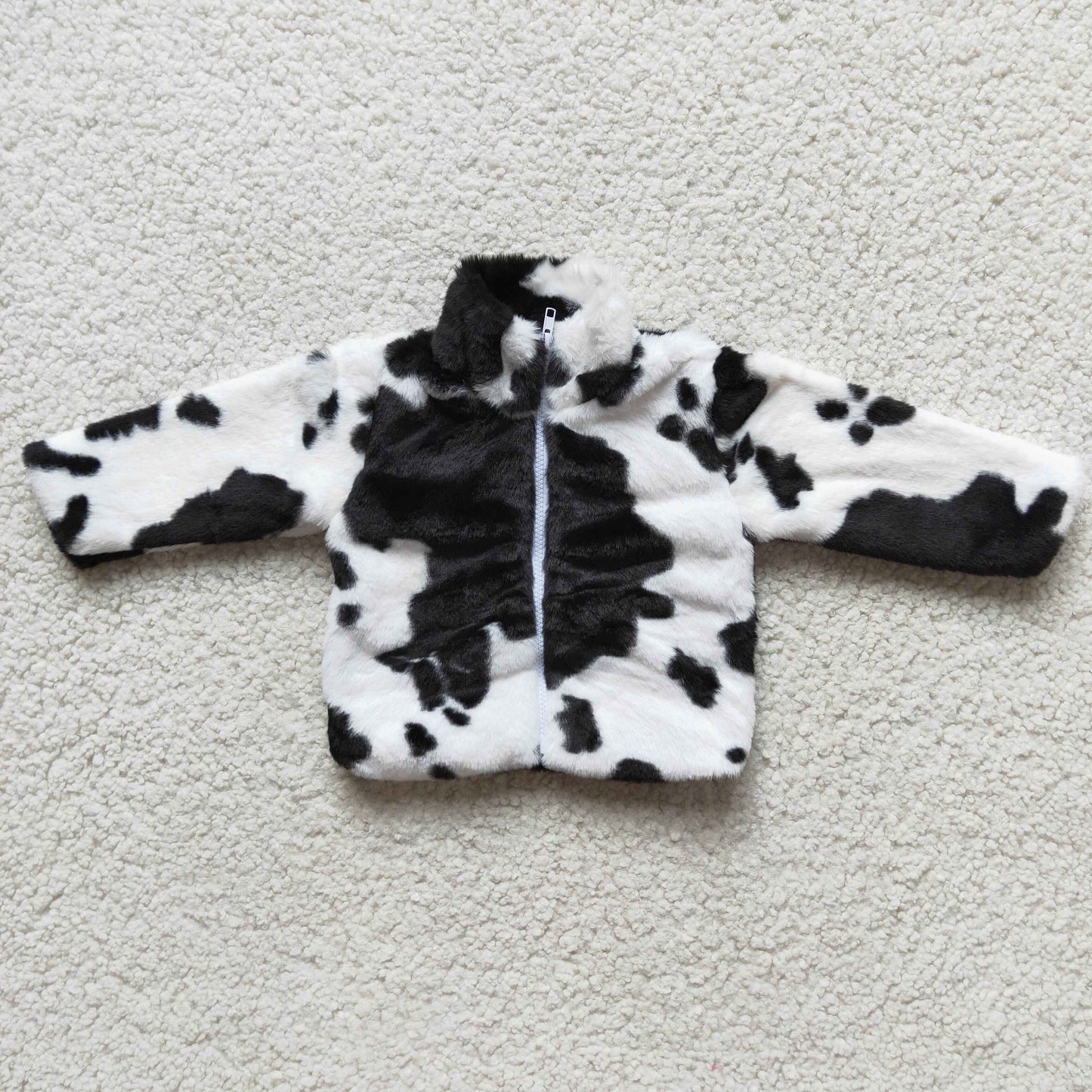Cow print full zipper faux fur jackets  6 B0-19