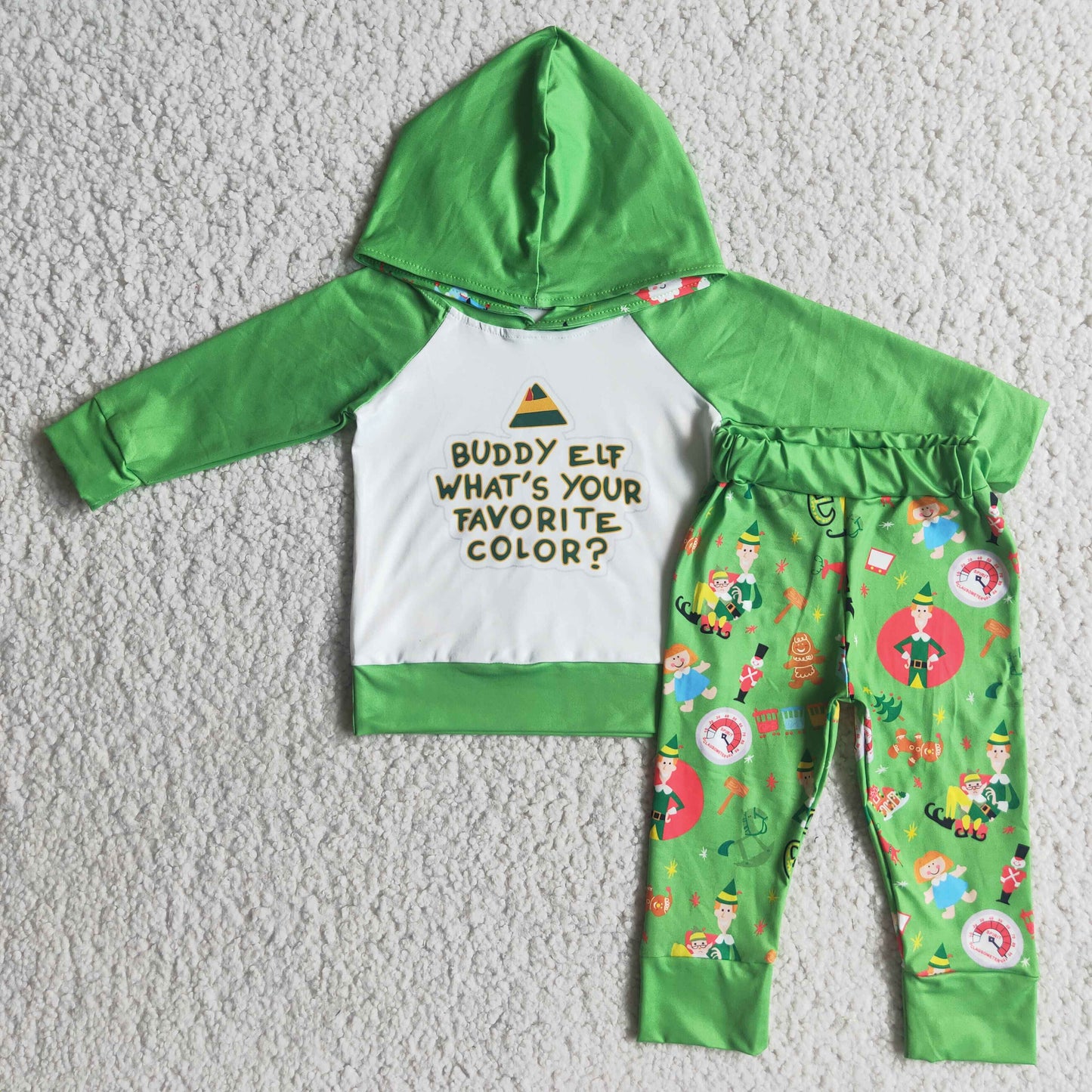 (Promotion) 6 A7-20 Green Christmas Cartoon Character Boys Hoodie Top Clothing