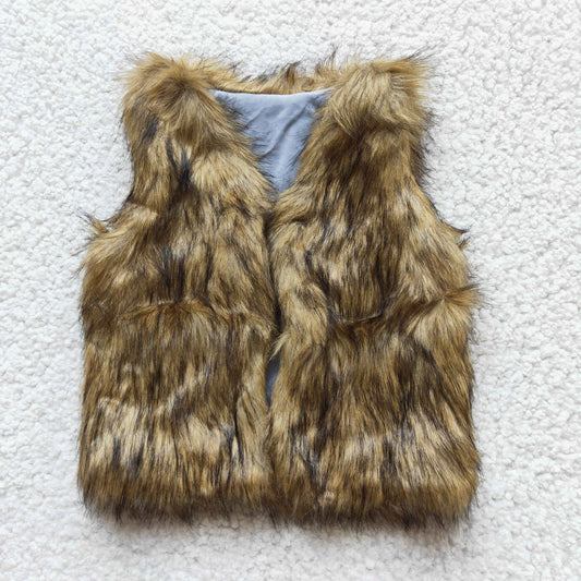Girls brown winter faux fur vest          6 A21-4