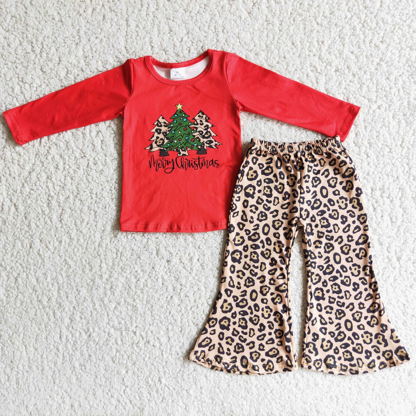 (Promotion)6 A4-19 Merry Christmas Tree Top Leopard Pants Girls Outfits