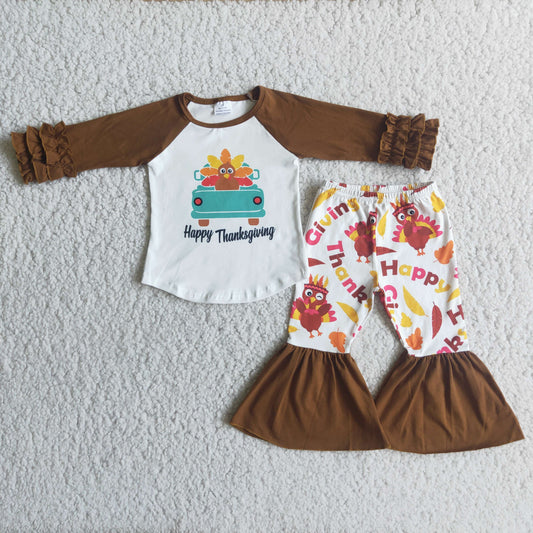 (Promotion) 6 C8-16 Happy Thanksgiving Turkey truck girls outfits
