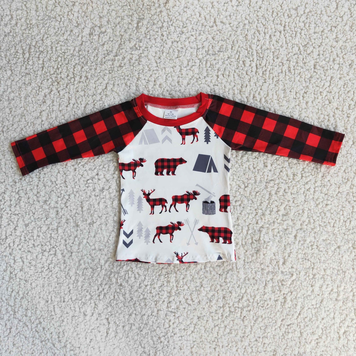 (Promotion) 6 A33-1 Raglan Sleeve Deer Bear Christmas Tee Shirts Top