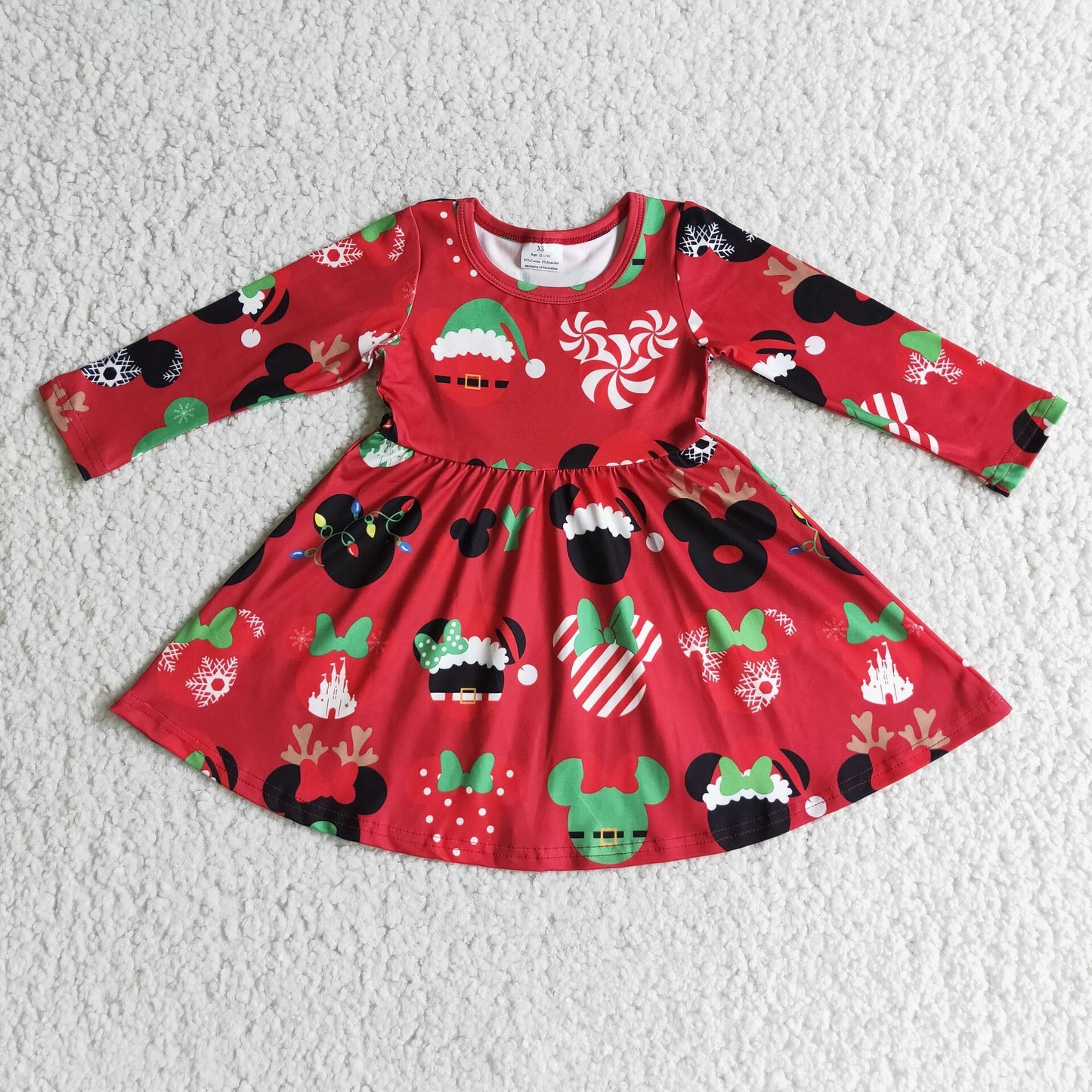 (Promotion)6 A11-4 Red Cartoon Mouse Christmas Knee Length Dress