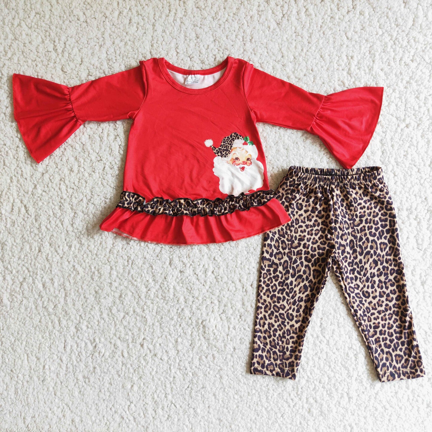 (Promotion) 6 B3-19 Christmas Santa Red Top Leopard Legging Pants Girls Outfits