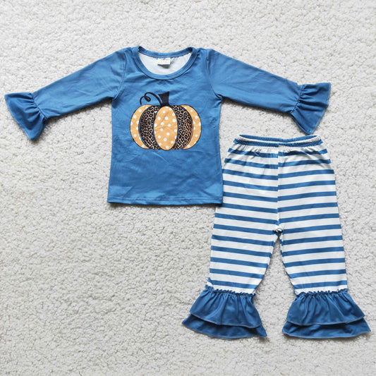 (Promotion) 6 C10-39 Pumpkin Top Stripes Ruffles Pants Girls Fall Outfits