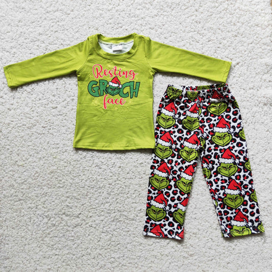 (Promotion) 6 C10-37 Green Christmas Frog Leopard Kids Clothes Sets