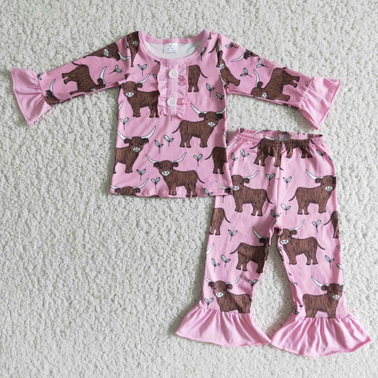 Girls long sleeved Highland cow pajamas 6 A11-12