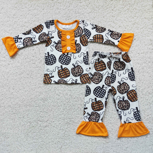 (Promotion)6 C10-38Girls long sleeved pajamas Pumpkin outfits