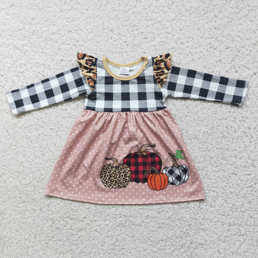 (Promotion) Pumpkin Print Girls Fall Long Sleeve Knee Length Dress   6 A14-18