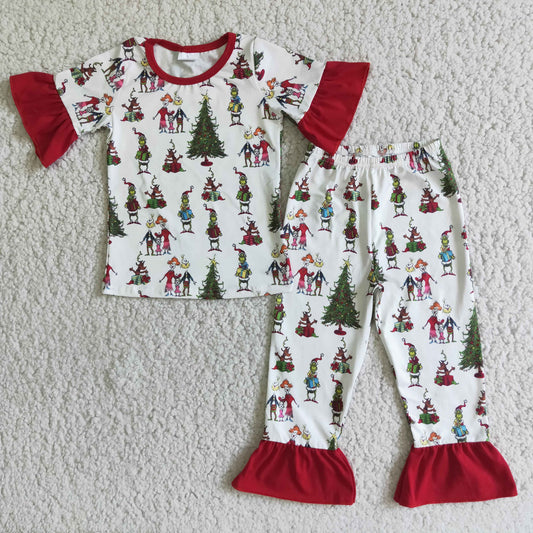 (Promotion)D2-4 Girls short sleeved pajamas Christmas outfits