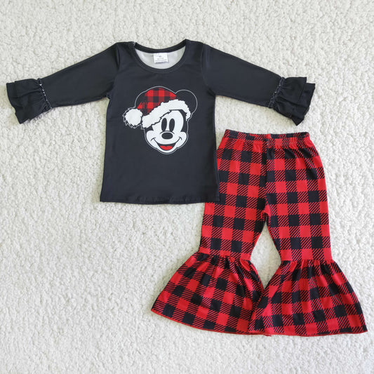 (Promotion) Long sleeve mouse print black top bell bottom pants Christmas outfits   6 A4-11