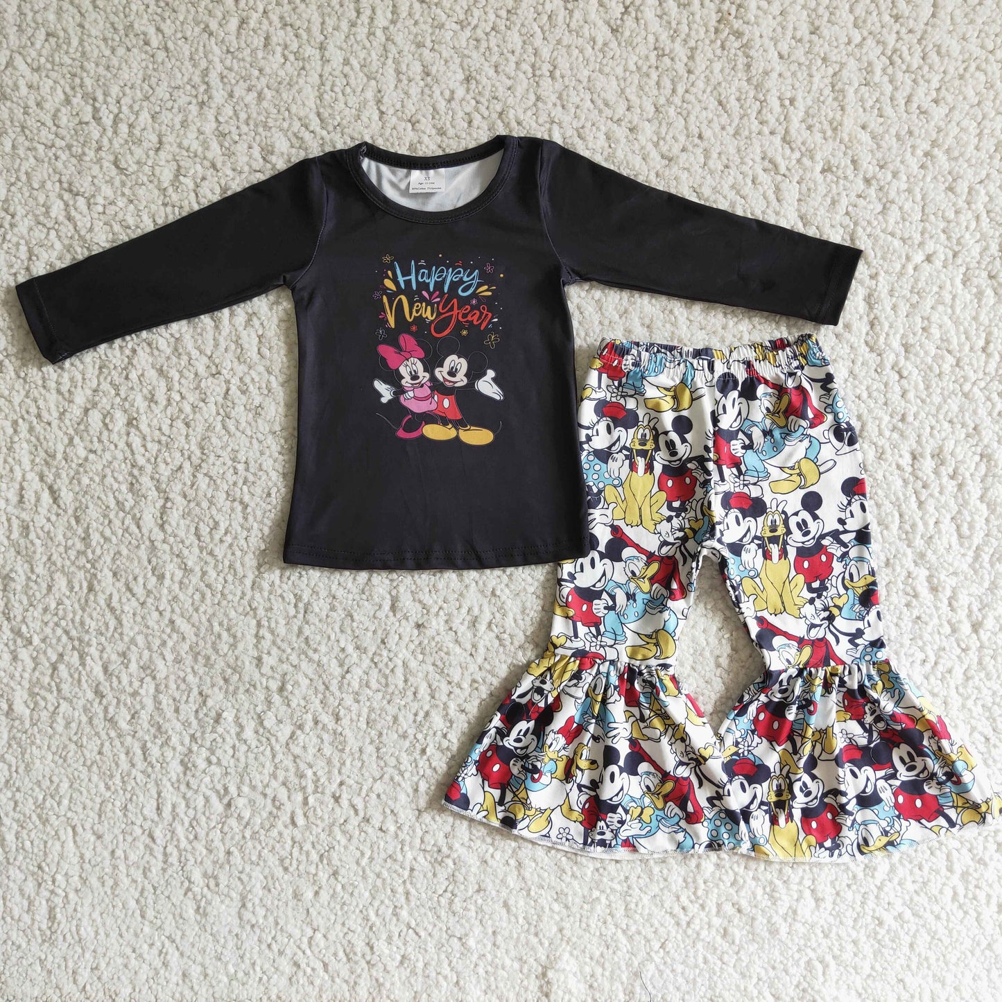 (Promotion)6 B1-18 Happy New Year Cartoon Mouse Print Girls Outfits