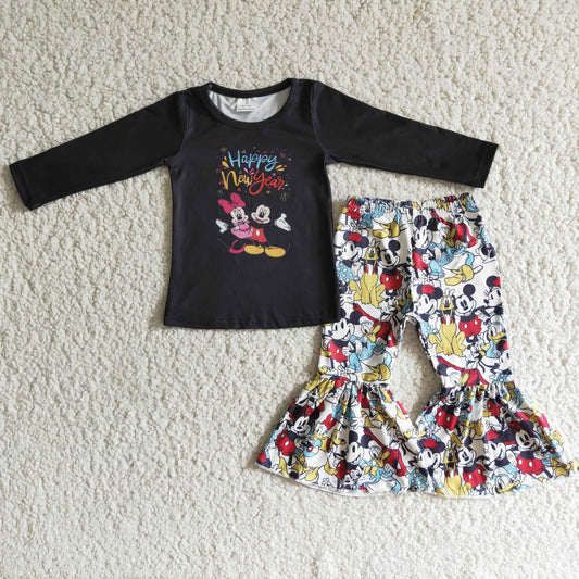 (Promotion)6 B1-18 Happy New Year Cartoon Mouse Print Girls Outfits