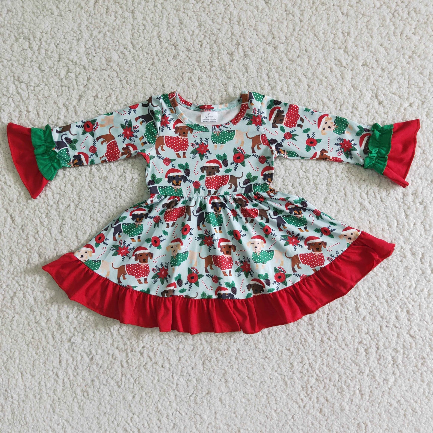 (Promotion) 6 A6-17 Flowers Dogs Print Christmas Knee Length Dress