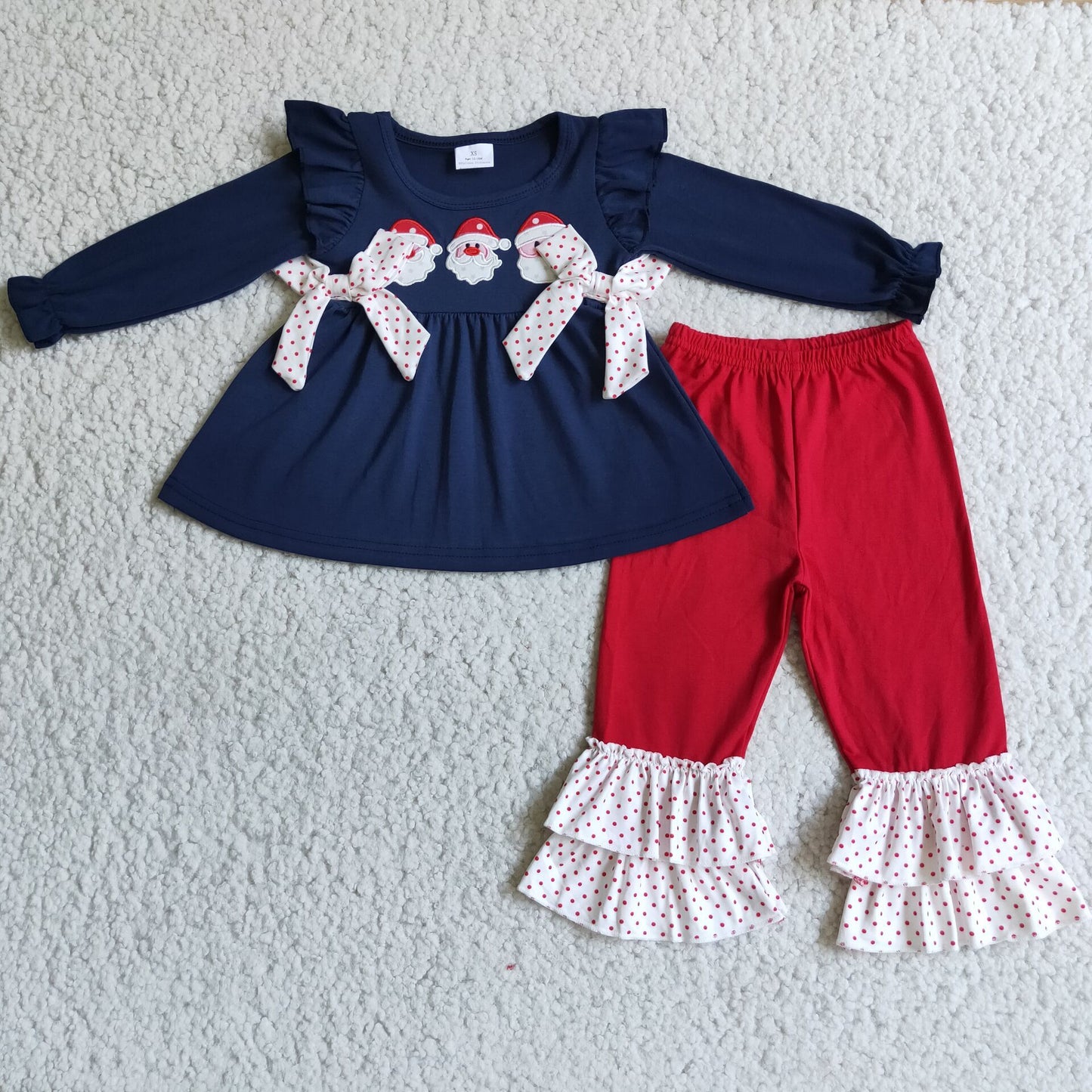 (Promotion) Long sleeve ruffle pants Christmas embroideried outfits   6 B7-39