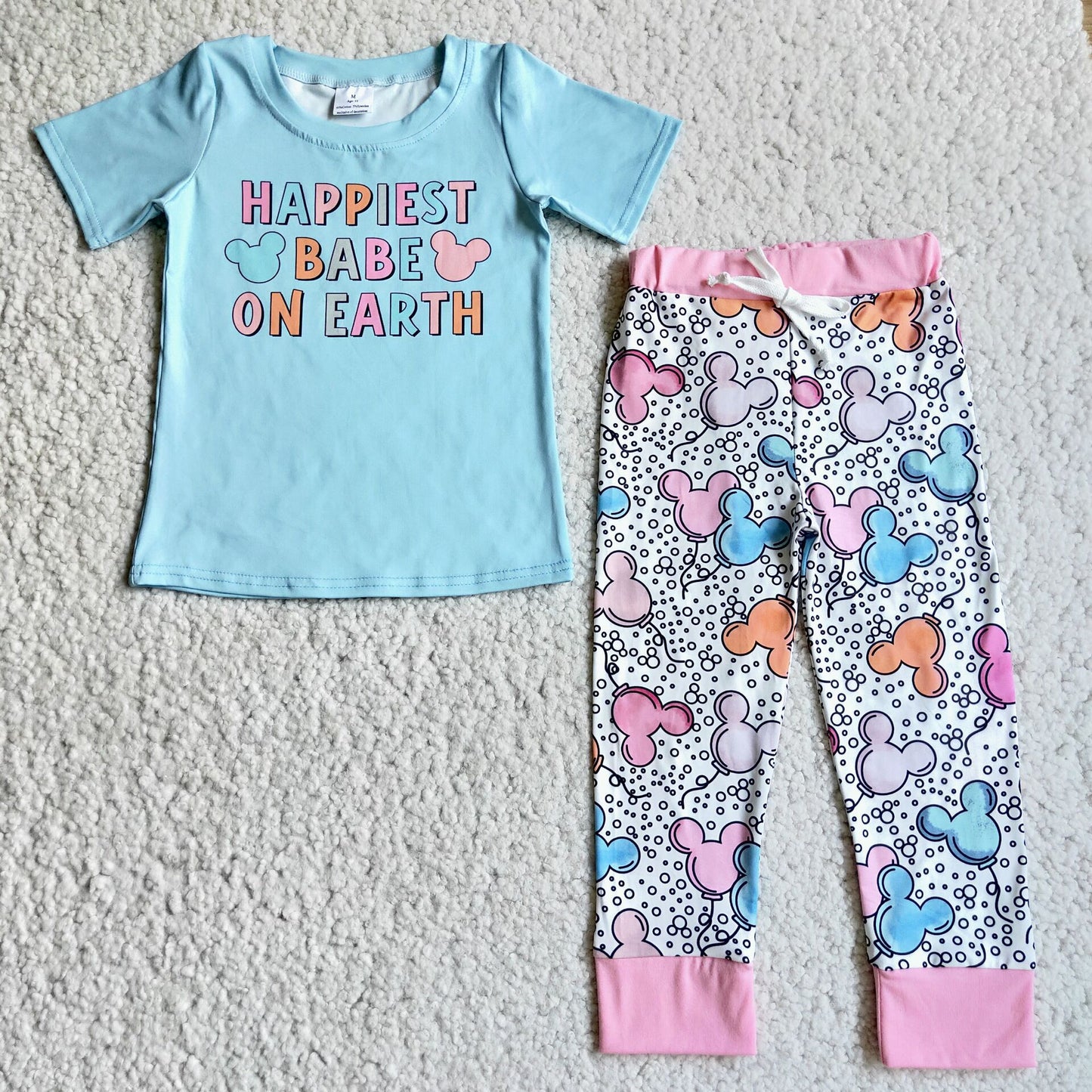 (Promotion)D3-16 Cartoon Mouse Print Girls short sleeved pajamas