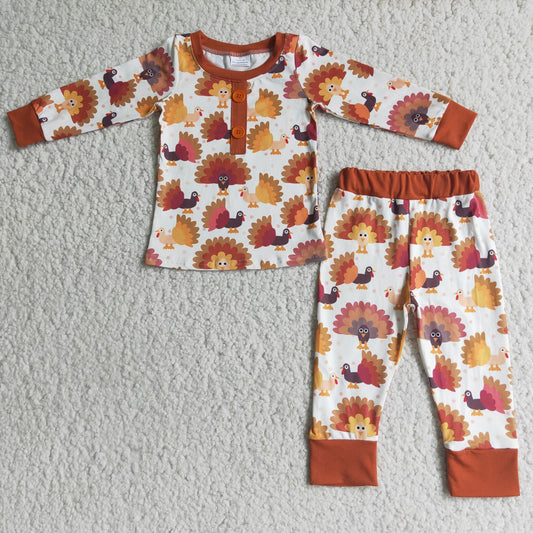 (Promotion) 6 B3-3 Turkey Print Boys Thanksgiving Pajamas Clothes Sets