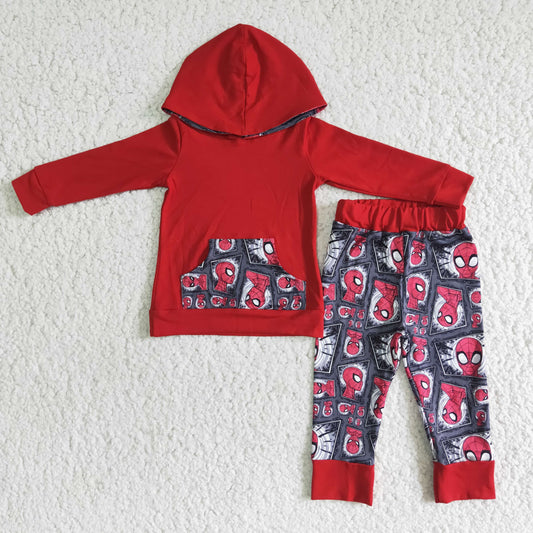 6 B4-21 Red Spider Design Boys Hoodie Clothes Set