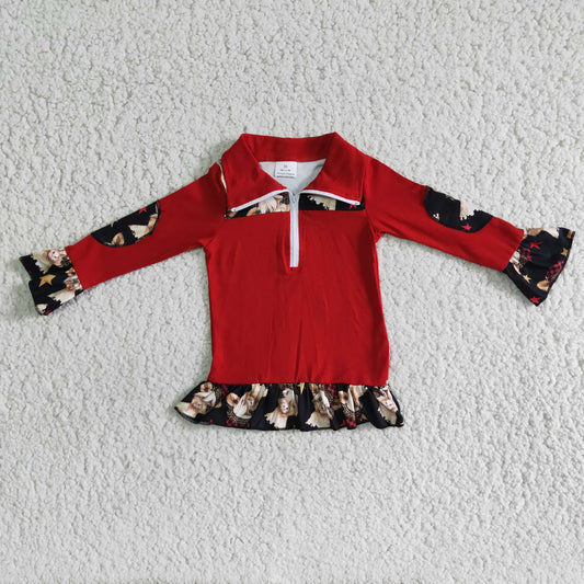 (Promotion) Girls Christmas highland cow print pullover top  	 6 A8-3