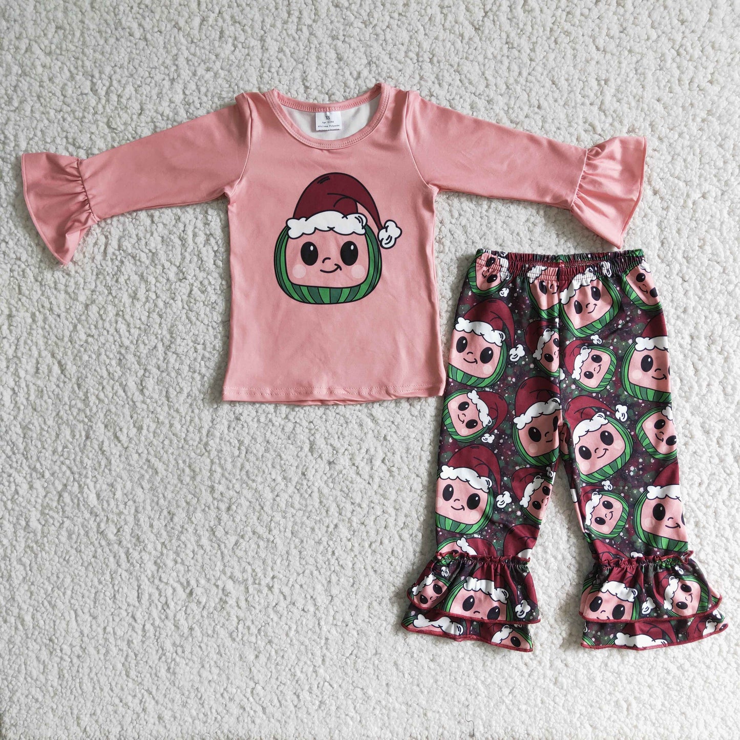 Girls ruffles pants cartoon print Christmas outfits   6 A5-12