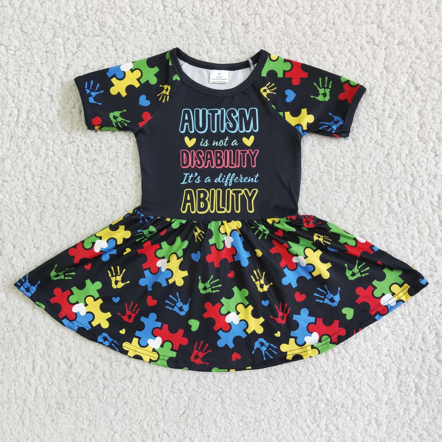 (Promotion) D3-11 Short sleeve knee length AUTISM print dress