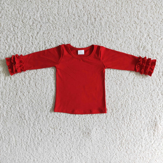Long sleeve RED cotton top for girls   	 6 A2-1