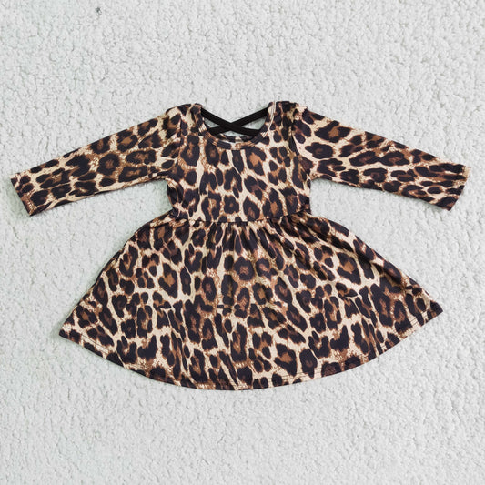 (Promotion)Long sleeve knee length leopard print dress   6 A15-30