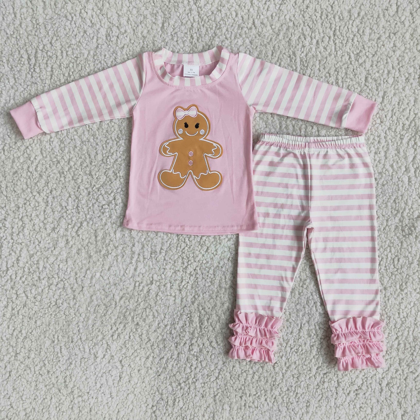 (Promotion) Girls's long sleeve pants Christmas embroideried pajamas   6 A7-26