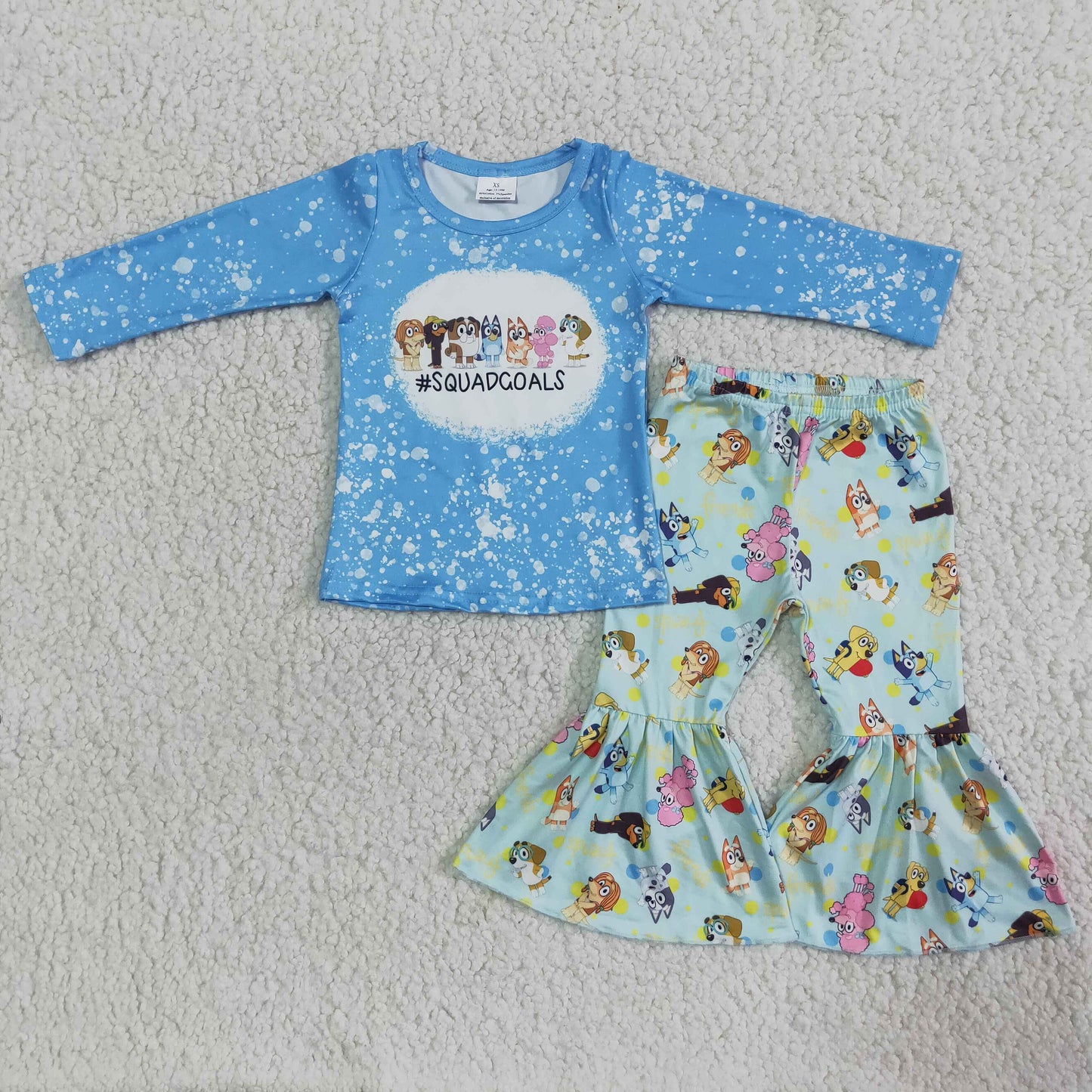 (Promotion) 6 A19-4 Blue Cartoon Dog Bell Pants Outfits