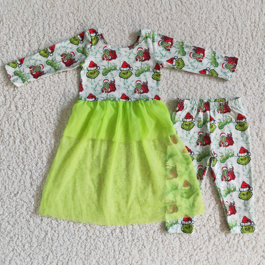 Long sleeve top tutu dress legging pants Christmas outfits