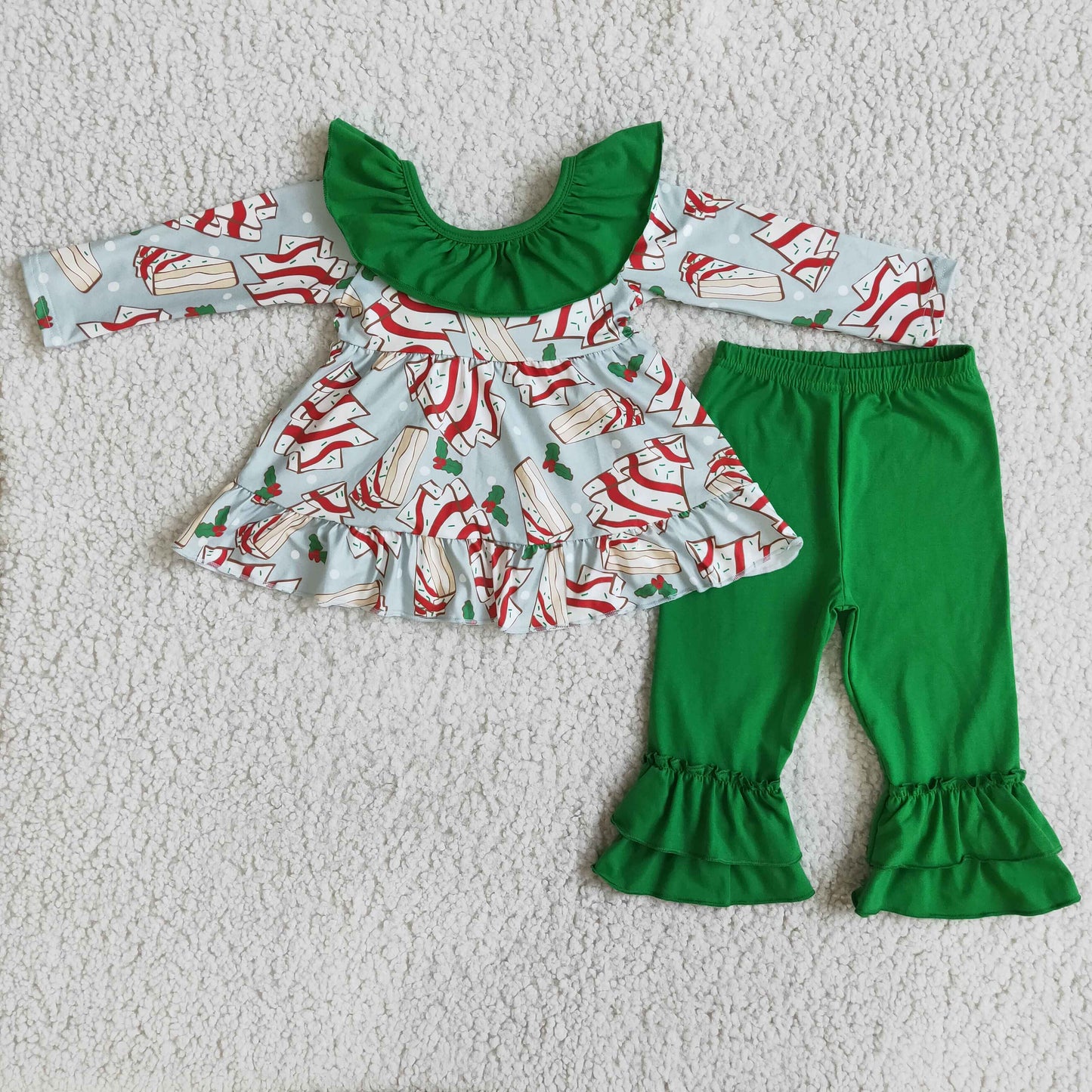 (Promotion)Long sleeve ruffles pants Christmas outfits  6 A0-12