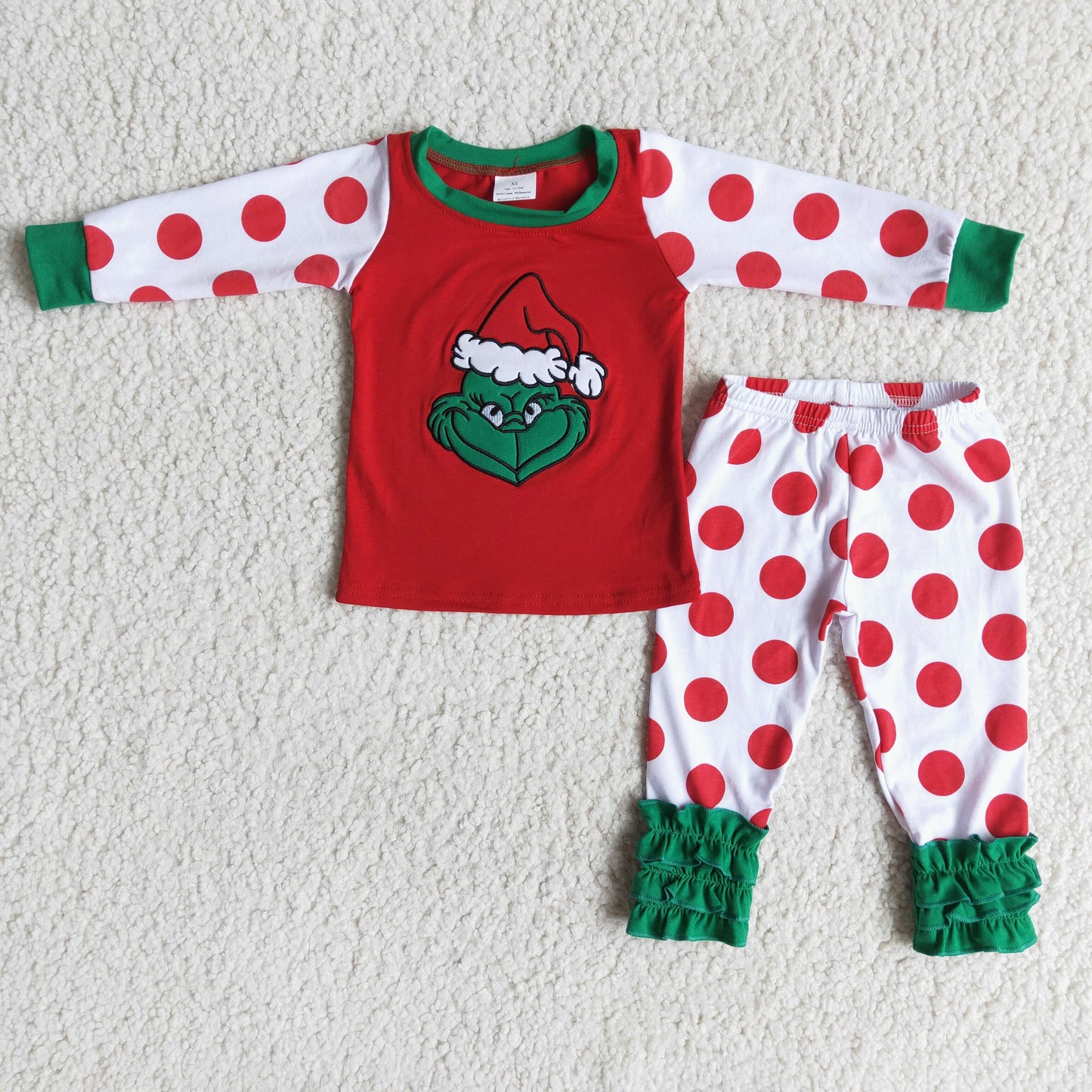 (Promotion) Girl's long sleeve pants Christmas embroideried outfits       6 A0-5