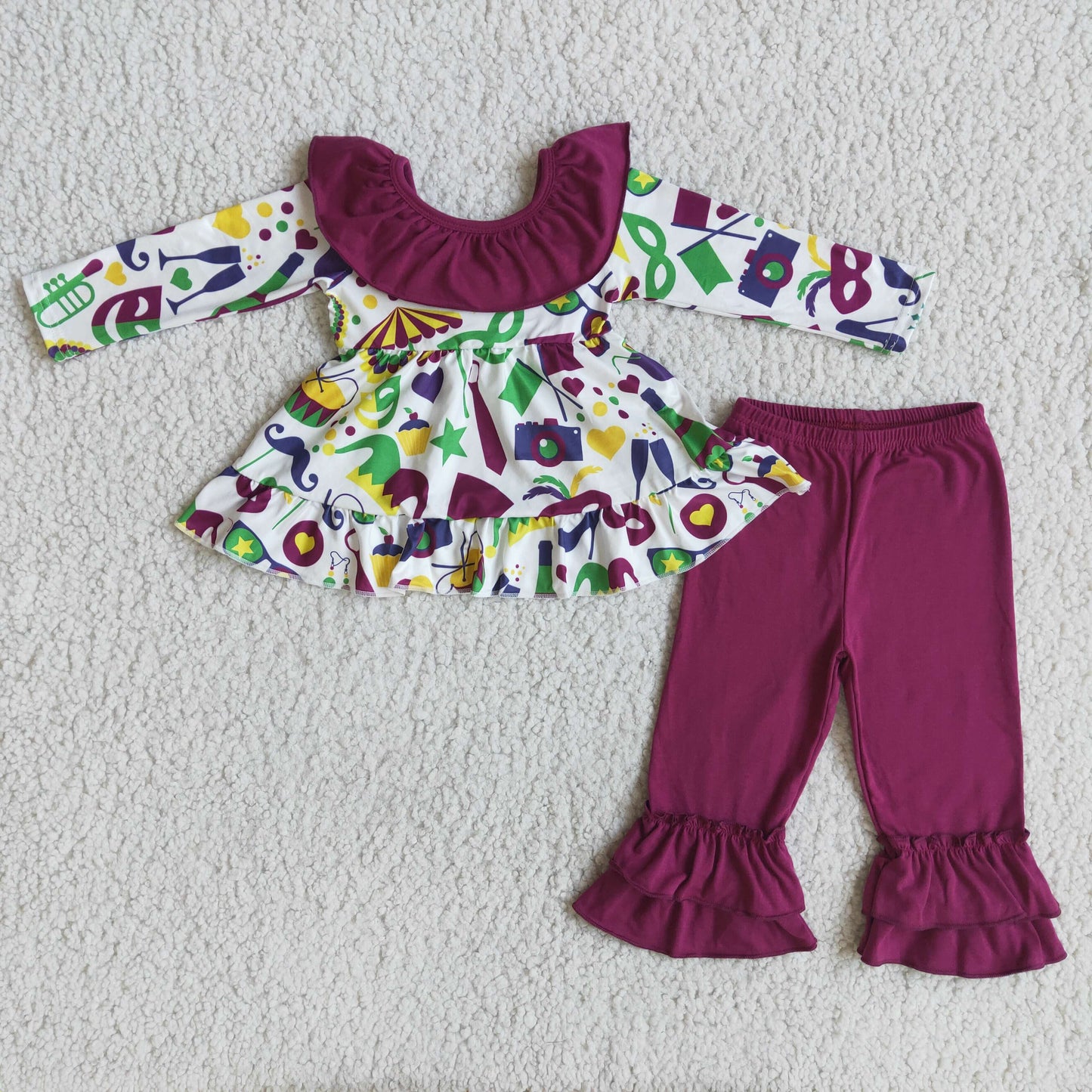 (Promotion)6 A0-1 Long sleeve ruffles pants Mardi Gras outfits