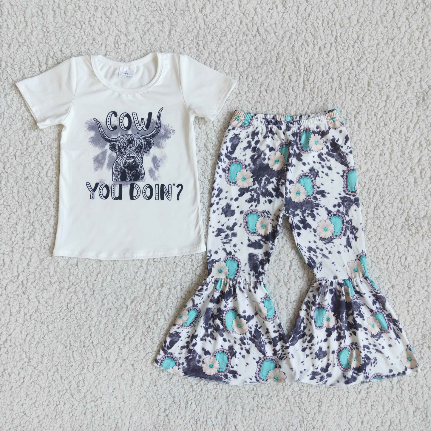 (Promotion)Cow you doin' western print bell bottom pants outfits   E9-30