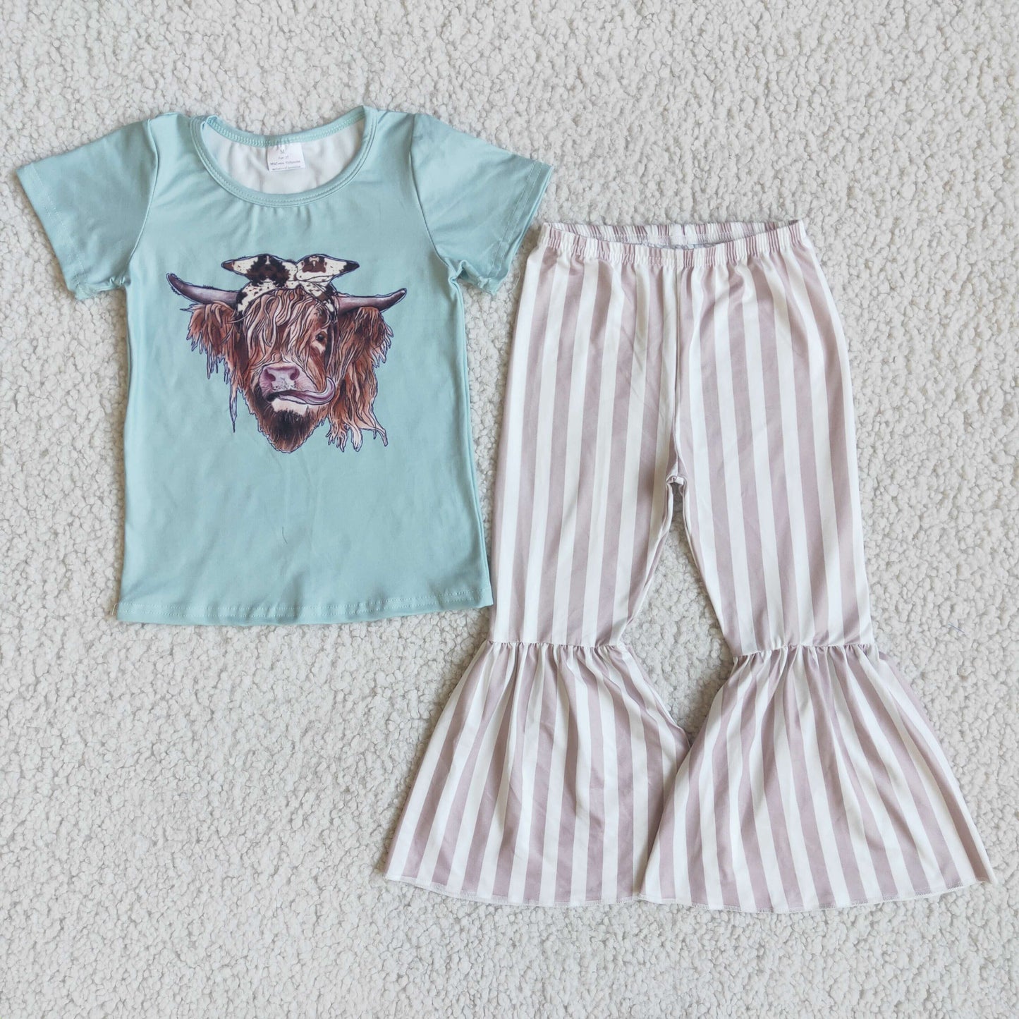 (Promotion)D2-20 Heifer Short sleeve bell bottom pants outfits