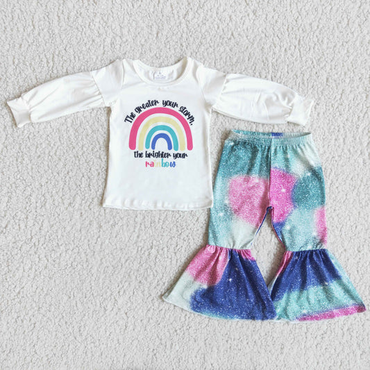 (Promotion)6 A5-15 Rainbow Top Bell Bottom Pants Outfits