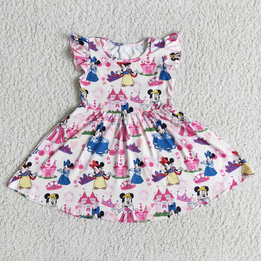 (Promotion)Cartoon Mouse print girls flutter sleeve knee length dress