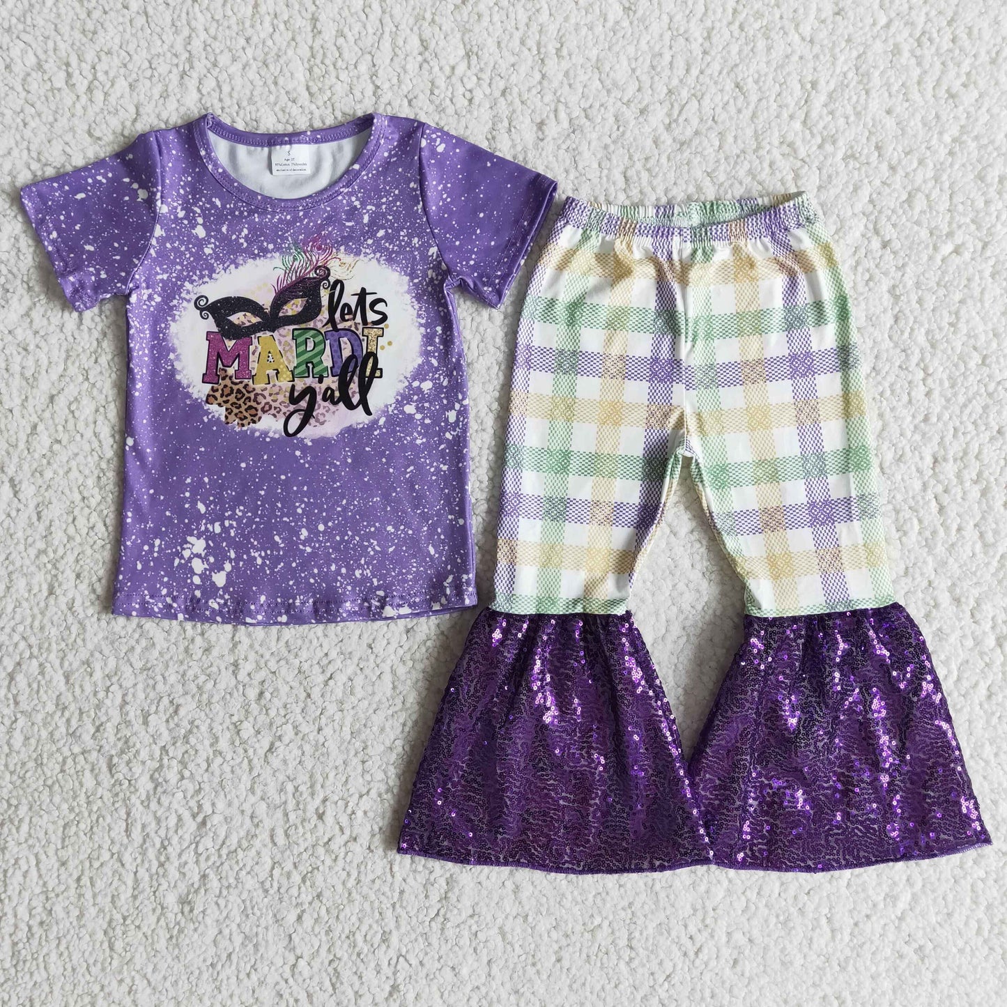 (Promotion)E5-17 Short sleeve bell bottom sequins pants Mardi Gras outfits  E5-17