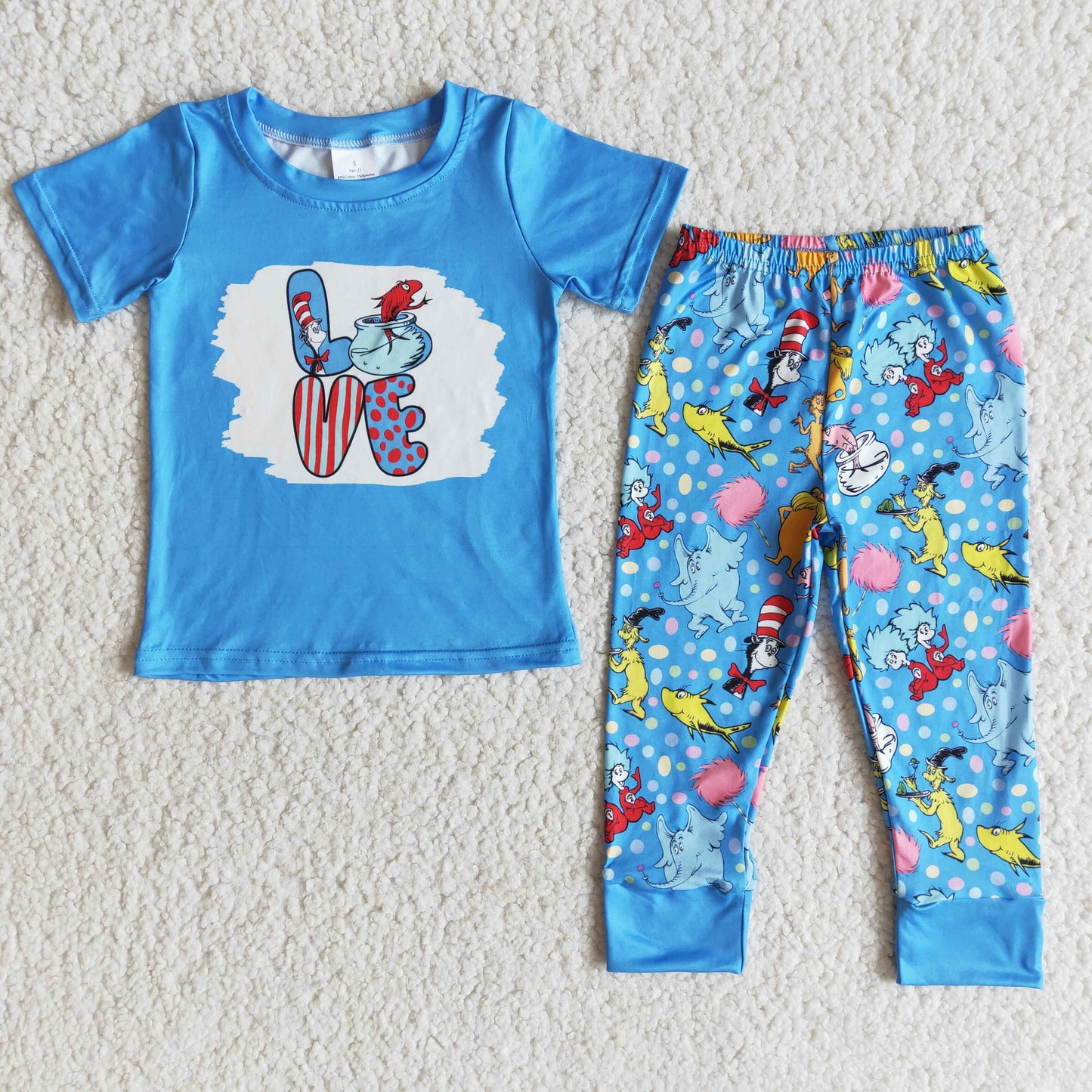 (Promotion) Boy's short sleeve cartoon blue print pants outfits  E6-28